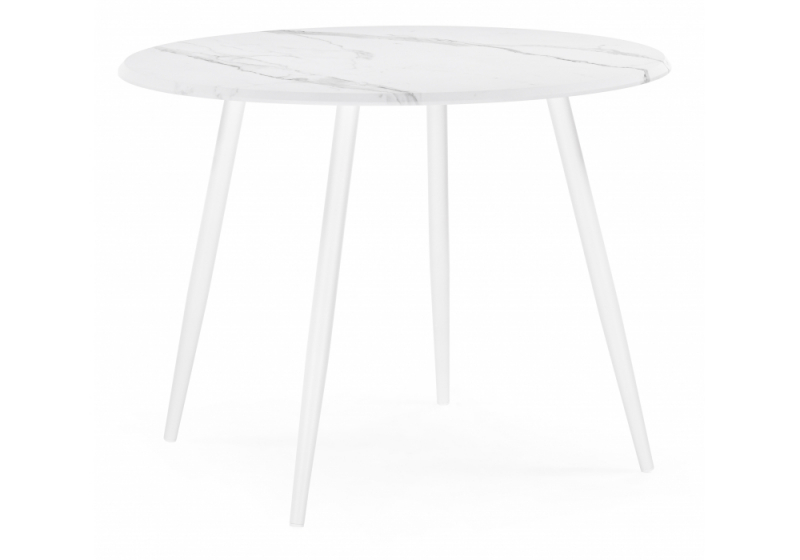 Стол деревянный Абилин 100 мрамор белый / белый матовый стол (100x76). 